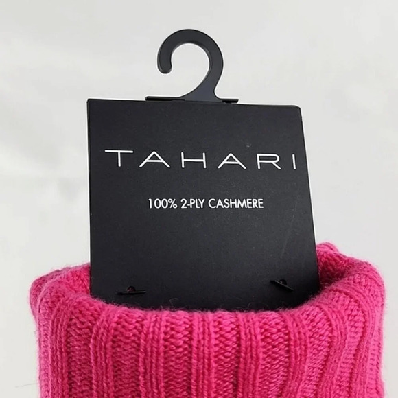 TAHARI Women's 100% 2 Ply Cashmere Hot Pink Ribbed Knit Mitts Size M/L - Picture 3 of 7